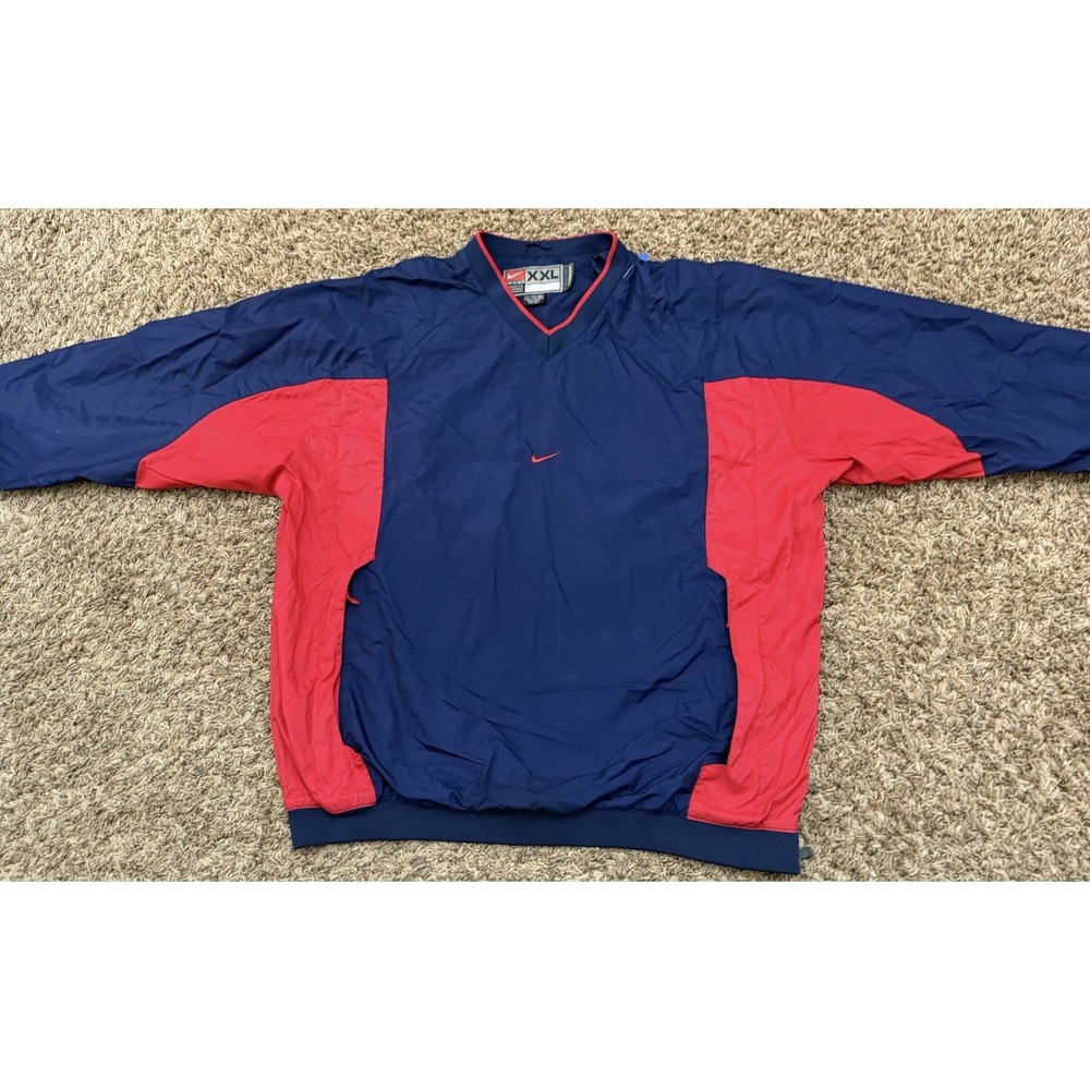 Vintage Nike Team Center Swoosh Pullover Windbreaker Navy Red Men Size 2XL